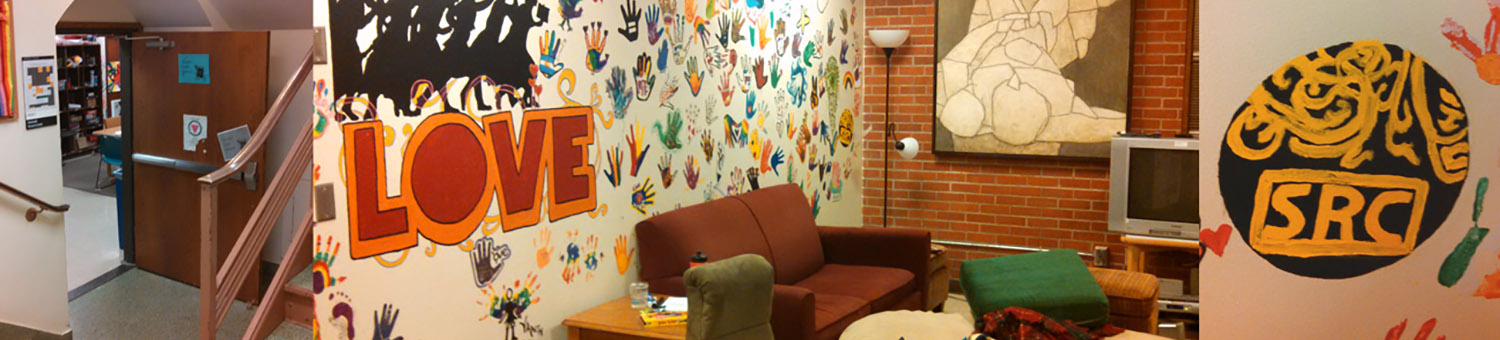 SRC lgbtq resource center with door and wall paintings