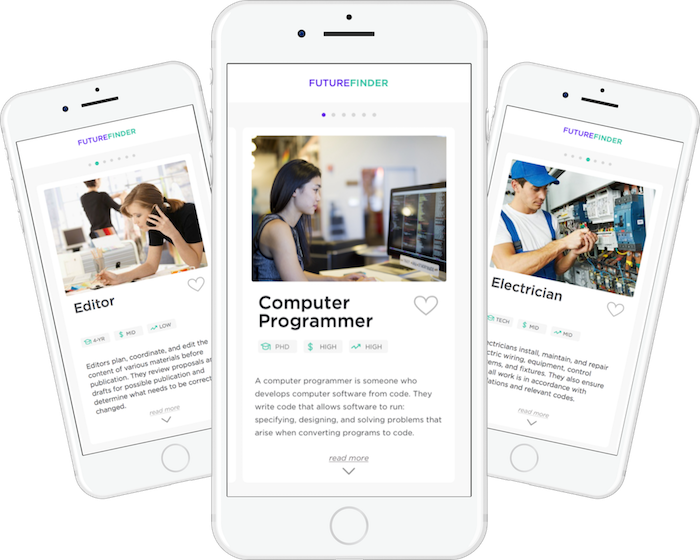 The app futurefinder with career examples