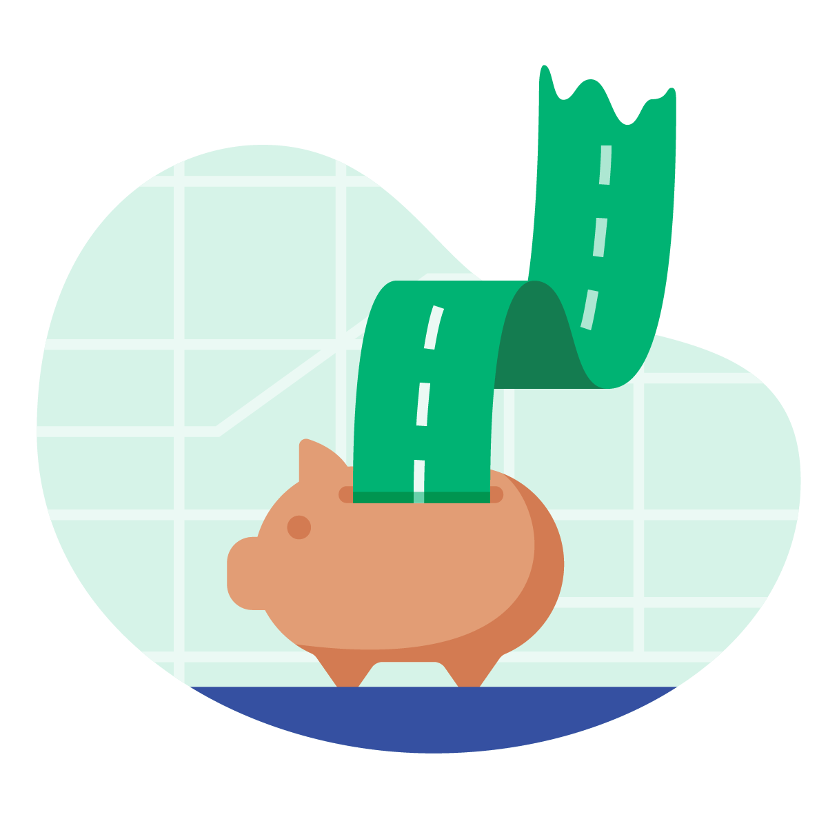illustration of a piggy bank with a road